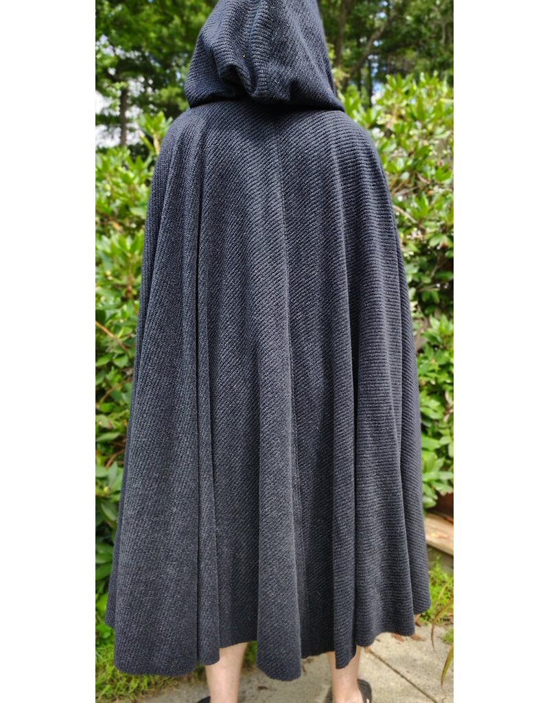 Cloakmakers.com 6128-Washable Dark Grey Novelty Weave Wool Cloak w/ Black Velvet Hood Lining & Silver Tone Clasp
