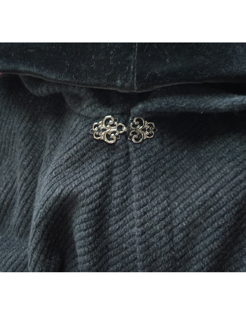 Cloakmakers.com 6128-Washable Dark Grey Novelty Weave Wool Cloak w/ Black Velvet Hood Lining & Silver Tone Clasp