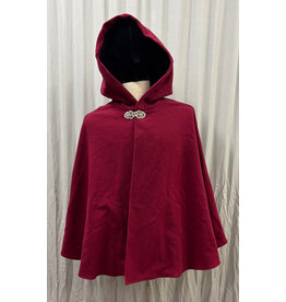Cloakmakers.com 6130 - Red Wool Blend Cloak w/ Black Velvet Hood Lining & Pockets