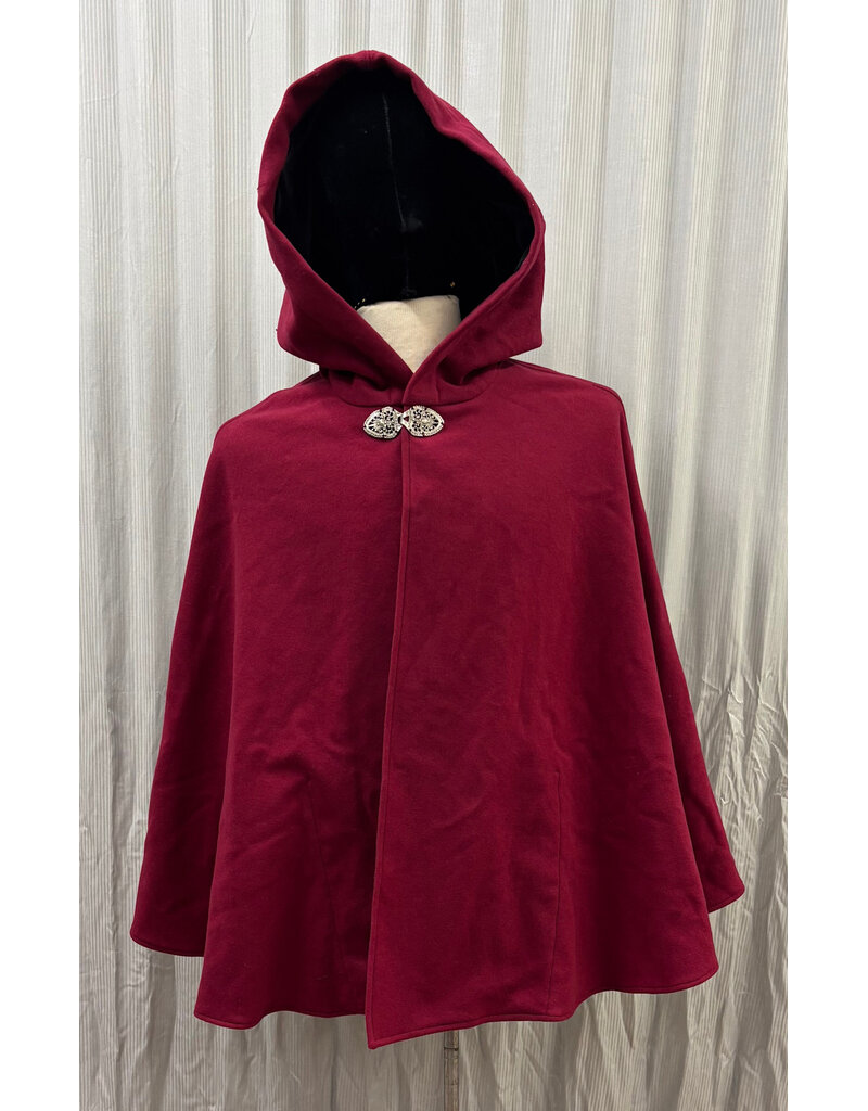 Cloakmakers.com 6130 - Red Wool Blend Cloak w/ Black Velvet Hood Lining & Pockets