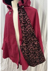 Cloakmakers.com 6130 - Red Wool Blend Cloak w/ Black Velvet Hood Lining & Pockets