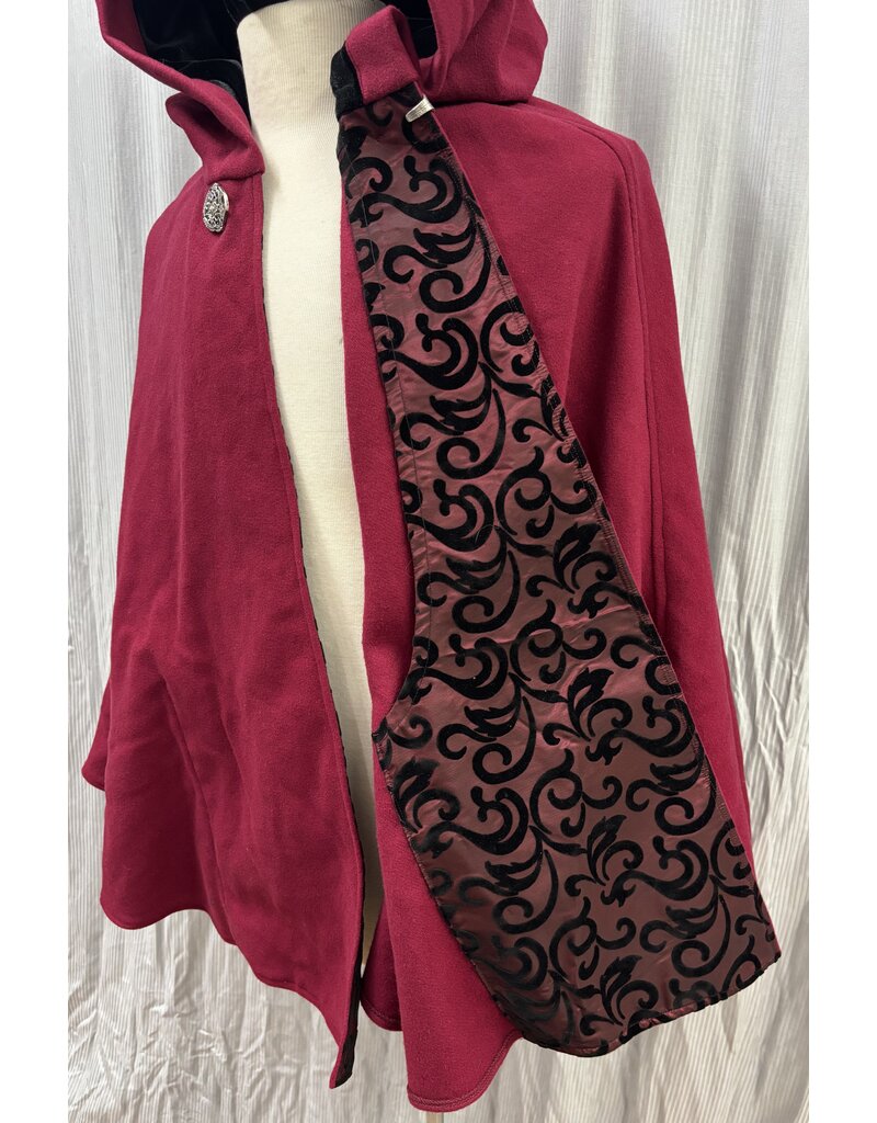 Cloakmakers.com 6130 - Red Wool Blend Cloak w/ Black Velvet Hood Lining & Pockets