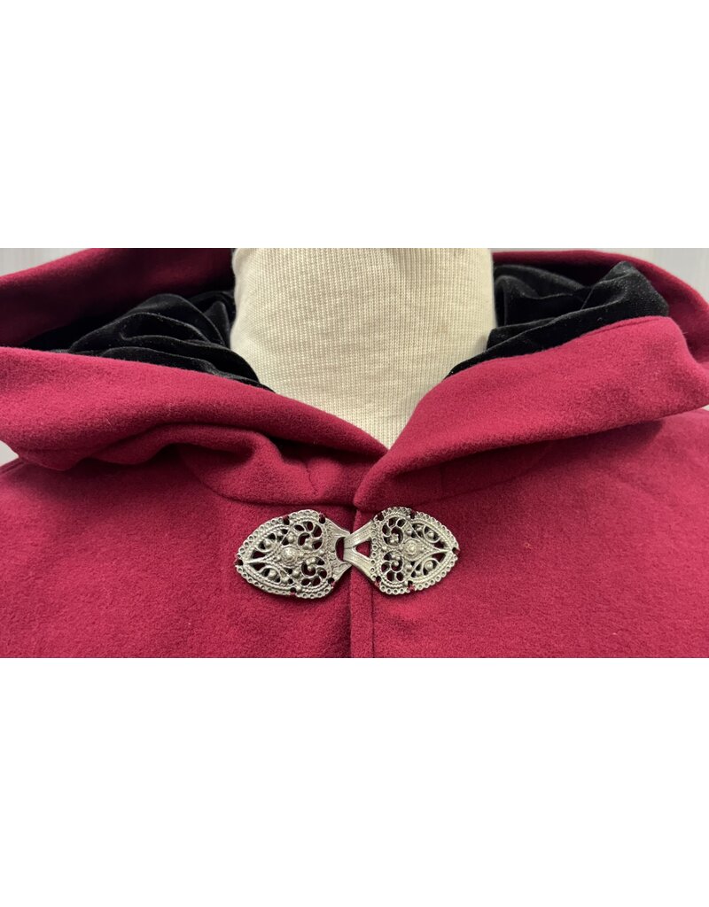 Cloakmakers.com 6130 - Red Wool Blend Cloak w/ Black Velvet Hood Lining & Pockets