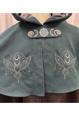 Cloakmakers.com 6132 - Teal and Brown Wool Mantle with Owl Embroidery & Pockets