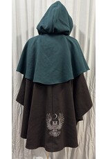 Cloakmakers.com 6132 - Teal and Brown Wool Mantle with Owl Embroidery & Pockets