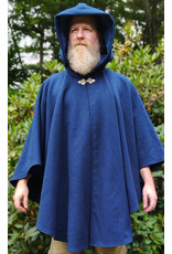 Cloakmakers.com 6133-Washable Blue Wool Blend Ruana Cloak w/ Light Blue Velveteen Hood Lining & Four Pockets