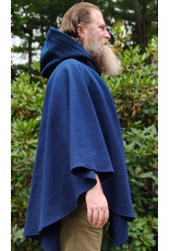 Cloakmakers.com 6133-Washable Blue Wool Blend Ruana Cloak w/ Light Blue Velveteen Hood Lining & Four Pockets