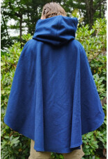 Cloakmakers.com 6133-Washable Blue Wool Blend Ruana Cloak w/ Light Blue Velveteen Hood Lining & Four Pockets