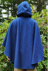 Cloakmakers.com 6133-Washable Blue Wool Blend Ruana Cloak w/ Light Blue Velveteen Hood Lining & Four Pockets