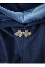 Cloakmakers.com 6133-Washable Blue Wool Blend Ruana Cloak w/ Light Blue Velveteen Hood Lining & Four Pockets
