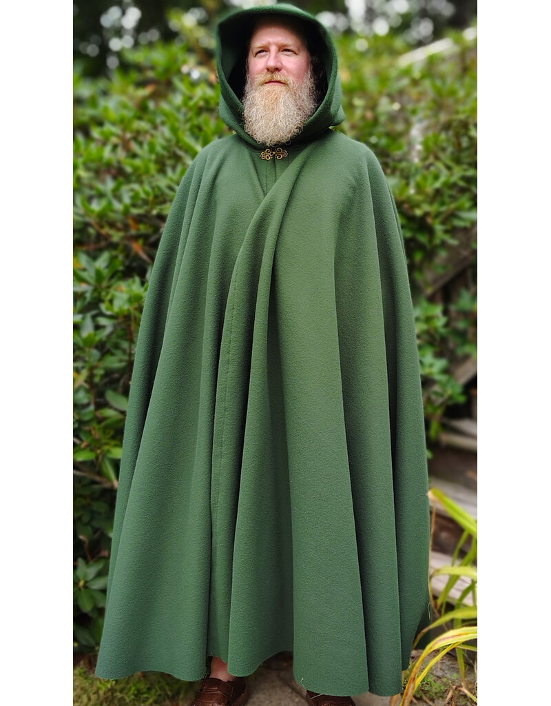 Cloakmakers.com 6134-Washable Long Green Fleece Cloak w/ Antique Bronze Tone Clasp