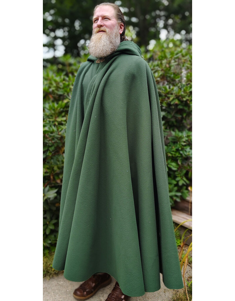 Cloakmakers.com 6134-Washable Long Green Fleece Cloak w/ Antique Bronze Tone Clasp