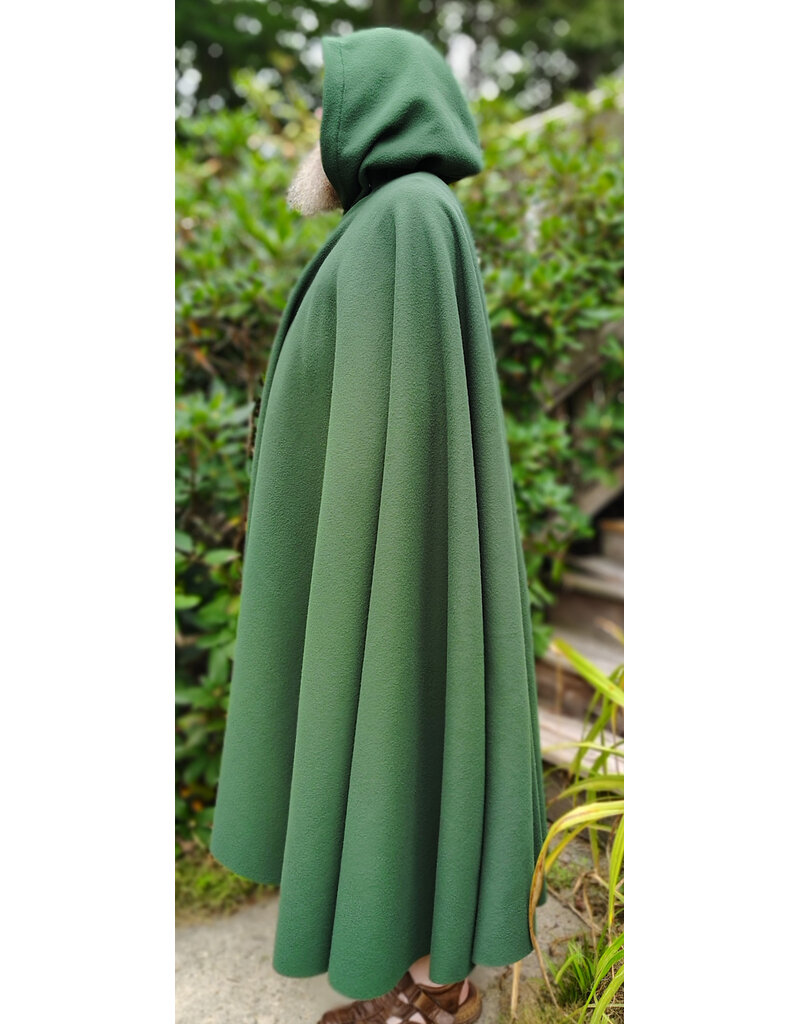 Cloakmakers.com 6134-Washable Long Green Fleece Cloak w/ Antique Bronze Tone Clasp