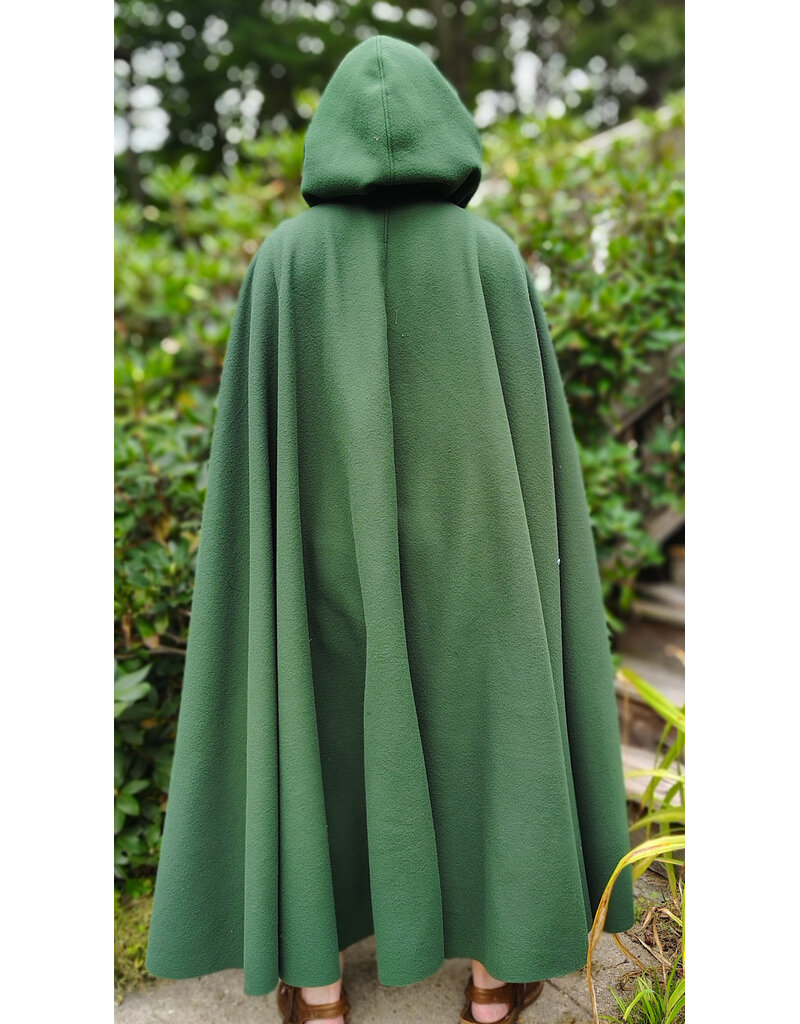 Cloakmakers.com 6134-Washable Long Green Fleece Cloak w/ Antique Bronze Tone Clasp