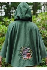 Cloakmakers.com 6135-Washable Green Wool Cloak w/ Black Velvet Hood Lining & Large Raven Embroidery & Two Pockets