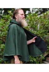 Cloakmakers.com 6135-Washable Green Wool Cloak w/ Black Velvet Hood Lining & Large Raven Embroidery & Two Pockets