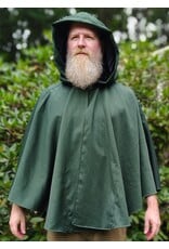 Cloakmakers.com 6135-Washable Green Wool Cloak w/ Black Velvet Hood Lining & Large Raven Embroidery & Two Pockets