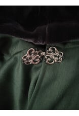 Cloakmakers.com 6135-Washable Green Wool Cloak w/ Black Velvet Hood Lining & Large Raven Embroidery & Two Pockets