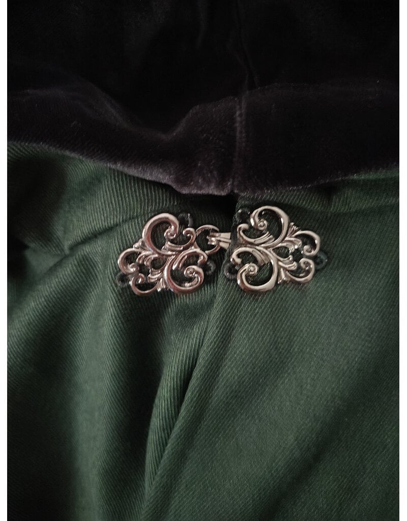 Cloakmakers.com 6135-Washable Green Wool Cloak w/ Black Velvet Hood Lining & Large Raven Embroidery & Two Pockets