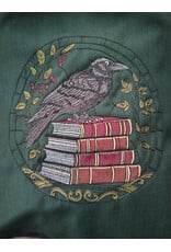 Cloakmakers.com 6135-Washable Green Wool Cloak w/ Black Velvet Hood Lining & Large Raven Embroidery & Two Pockets
