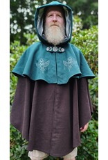 Cloakmakers.com 6132 - Teal & Brown Wool Mantle Cloak w/ Owl Embroidery & Pockets