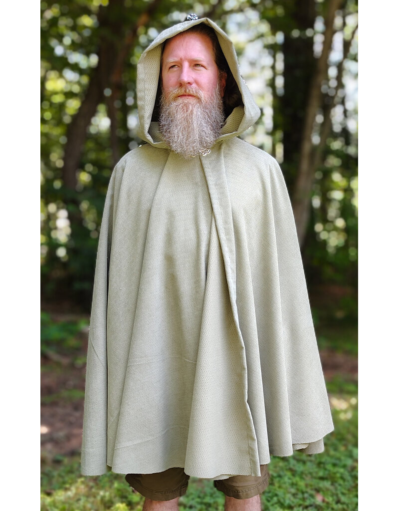 Cloakmakers.com 6136-Washable Lichen Green Cloak w/ Herringbone Pattern & Silver Tone Clasp