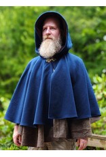 Cloakmakers.com 6137-Washable Blue & Brown Checkered Wool Blend Mantle Cloak w/ Brown Velvet Hood Lining & Triple Medallion Clasp