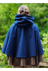 Cloakmakers.com 6137-Washable Blue & Brown Checkered Wool Blend Mantle Cloak w/ Brown Velvet Hood Lining & Triple Medallion Clasp