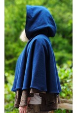 Cloakmakers.com 6137-Washable Blue & Brown Checkered Wool Blend Mantle Cloak w/ Brown Velvet Hood Lining & Triple Medallion Clasp