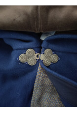 Cloakmakers.com 6137-Washable Blue & Brown Checkered Wool Blend Mantle Cloak w/ Brown Velvet Hood Lining & Triple Medallion Clasp