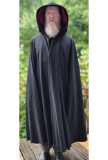 Cloakmakers.com 6138-Washable Black Wool Cloak w/ Burgundy Velvet Hood Lining & Silver Tone Clasp