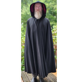 Cloakmakers.com 6138-Washable Black Wool Cloak w/ Crimson Velvet Hood Lining & Silver Tone Clasp