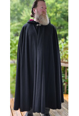 Cloakmakers.com 6138-Washable Black Wool Cloak w/ Crimson Velvet Hood Lining & Silver Tone Clasp