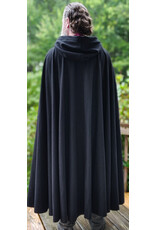 Cloakmakers.com 6138-Washable Black Wool Cloak w/ Crimson Velvet Hood Lining & Silver Tone Clasp
