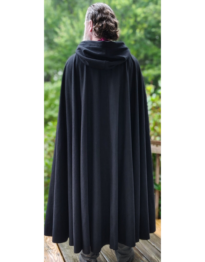 Cloakmakers.com 6138-Washable Black Wool Cloak w/ Burgundy Velvet Hood Lining & Silver Tone Clasp