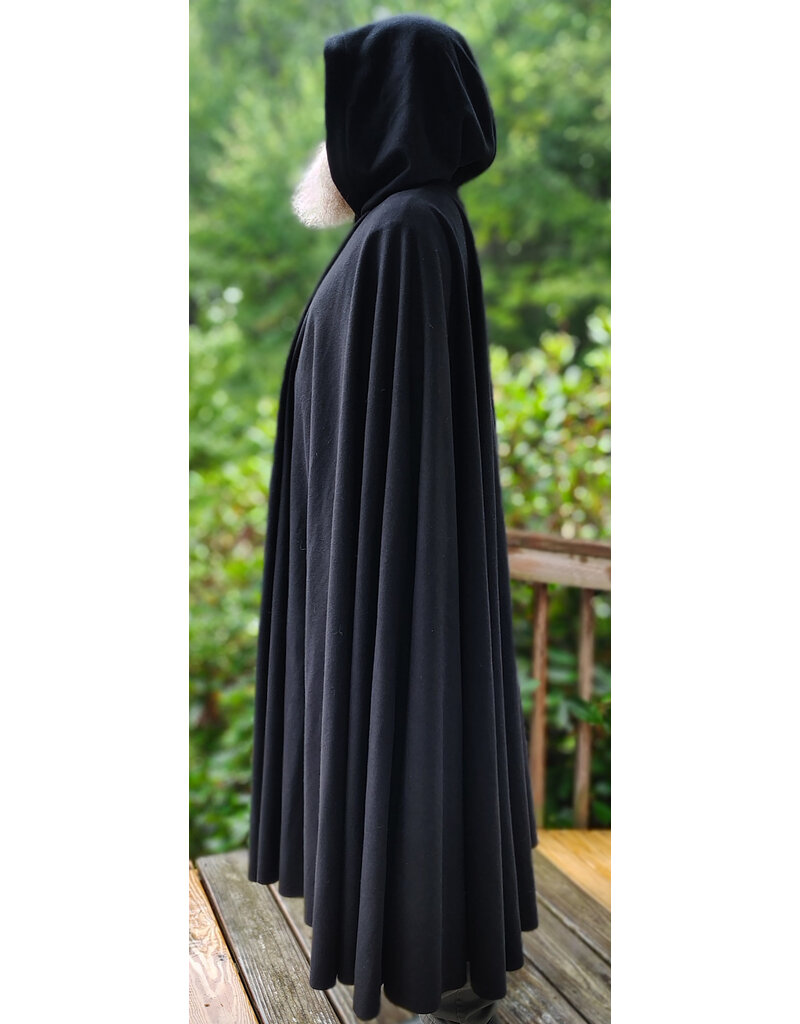 Cloakmakers.com 6138-Washable Black Wool Cloak w/ Crimson Velvet Hood Lining & Silver Tone Clasp
