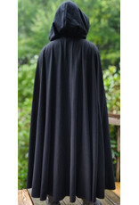 Cloakmakers.com 6138-Washable Black Wool Cloak w/ Crimson Velvet Hood Lining & Silver Tone Clasp