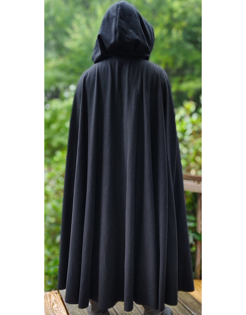 Cloakmakers.com 6138-Washable Black Wool Cloak w/ Crimson Velvet Hood Lining & Silver Tone Clasp