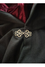 Cloakmakers.com 6138-Washable Black Wool Cloak w/ Crimson Velvet Hood Lining & Silver Tone Clasp
