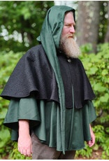 Cloakmakers.com 6139-Washable Black & Green Wool Mantle Cloak w/ Black Velvet Hood Lining & Long Liripipe