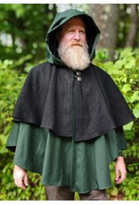 Cloakmakers.com 6139-Washable Black & Green Wool Mantle Cloak w/ Black Velvet Hood Lining & Long Liripipe