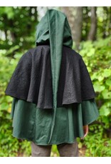 Cloakmakers.com 6139-Washable Black & Green Wool Mantle Cloak w/ Black Velvet Hood Lining & Long Liripipe