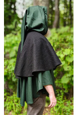 Cloakmakers.com 6139-Washable Black & Green Wool Mantle Cloak w/ Black Velvet Hood Lining & Long Liripipe