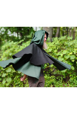 Cloakmakers.com 6139-Washable Black & Green Wool Mantle Cloak w/ Black Velvet Hood Lining & Long Liripipe