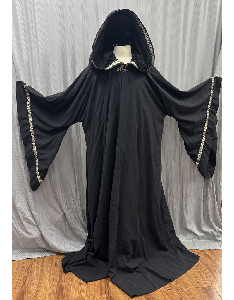 Cloakmakers.com R574-Washable Large Charcoal Robe w/ Black Velvet Hood Lining & Silver Tone Clasp