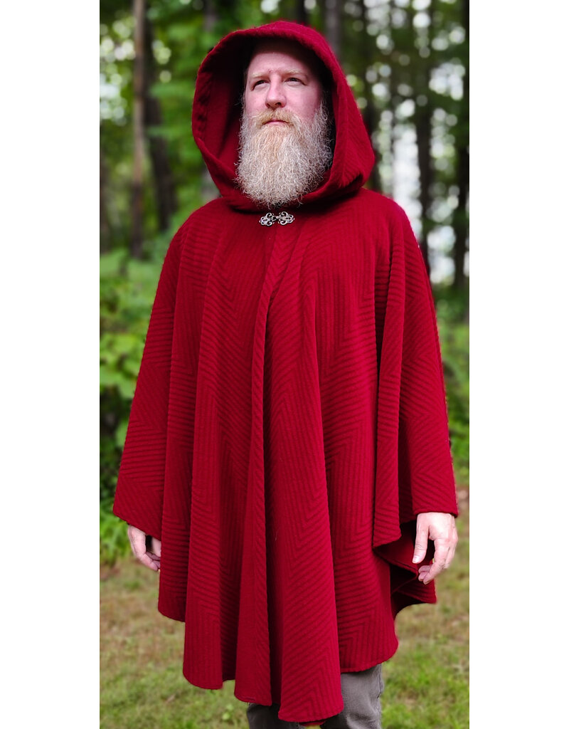 Cloakmakers.com 6140-Washable Deep Red Fleece Ruana Cloak w/ Chevron Exterior Pattern