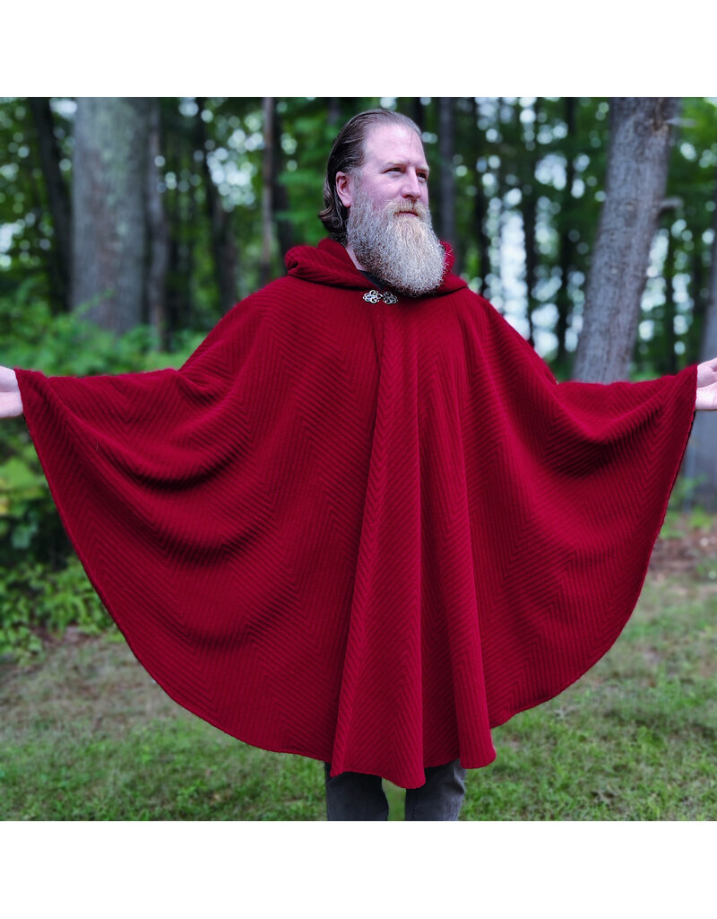 Cloakmakers.com 6140-Washable Deep Red Fleece Ruana Cloak w/ Chevron Exterior Pattern