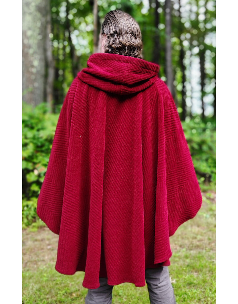 Cloakmakers.com 6140-Washable Deep Red Fleece Ruana Cloak w/ Chevron Exterior Pattern