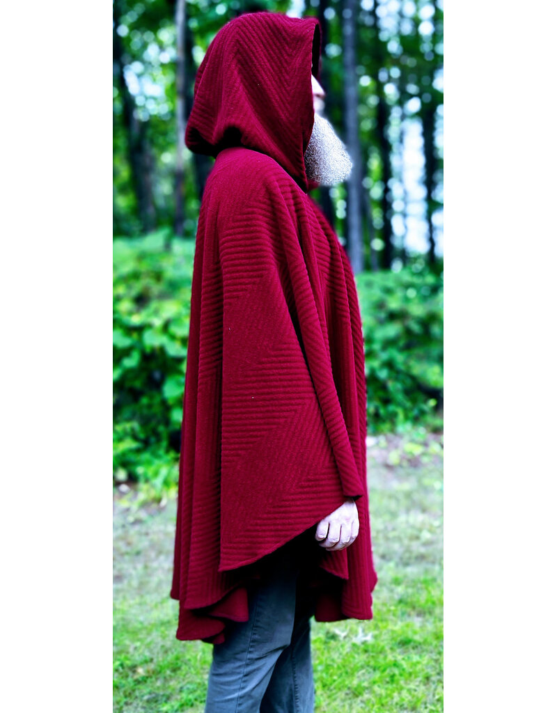 Cloakmakers.com 6140-Washable Deep Red Fleece Ruana Cloak w/ Chevron Exterior Pattern