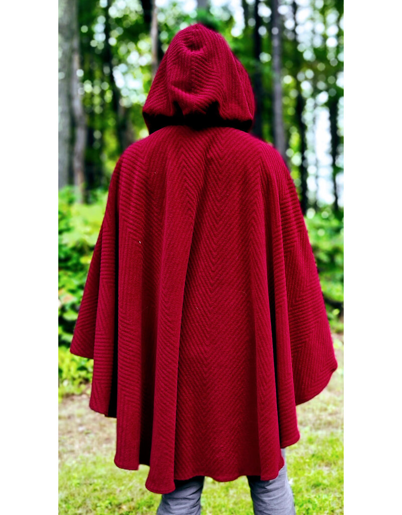 Cloakmakers.com 6140-Washable Deep Red Fleece Ruana Cloak w/ Chevron Exterior Pattern